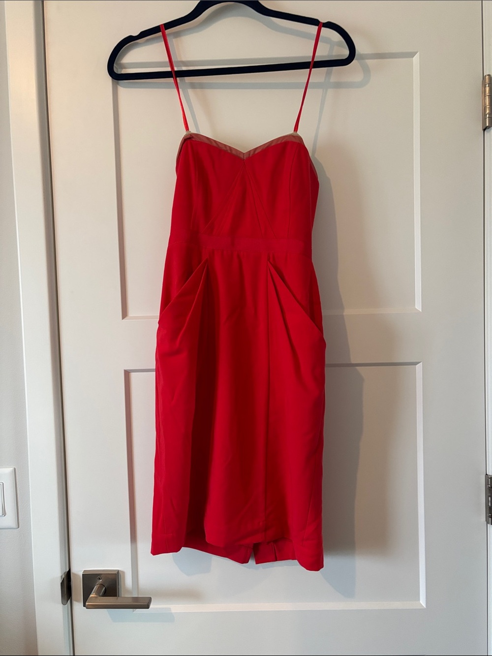 BCBGMaxAzria Red Spaghetti-Strap Mini Dress with Contrast Trim